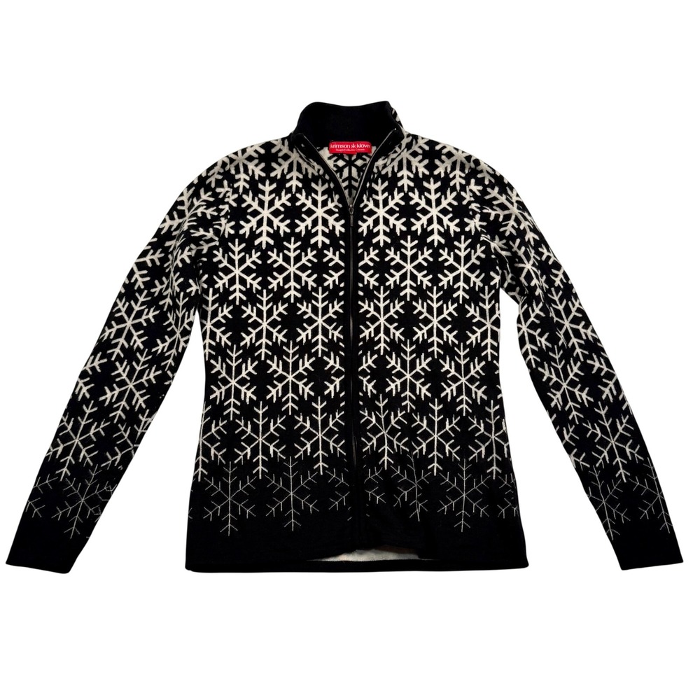 Krimson Klover Sweater Womens Medium Black Snowflake‎ Merino Wool Full Zip
